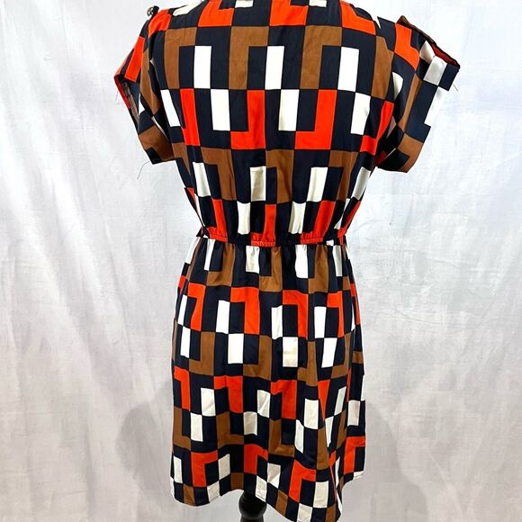 Orange navy and brown geometric print dress size small - Picture 3 of 5